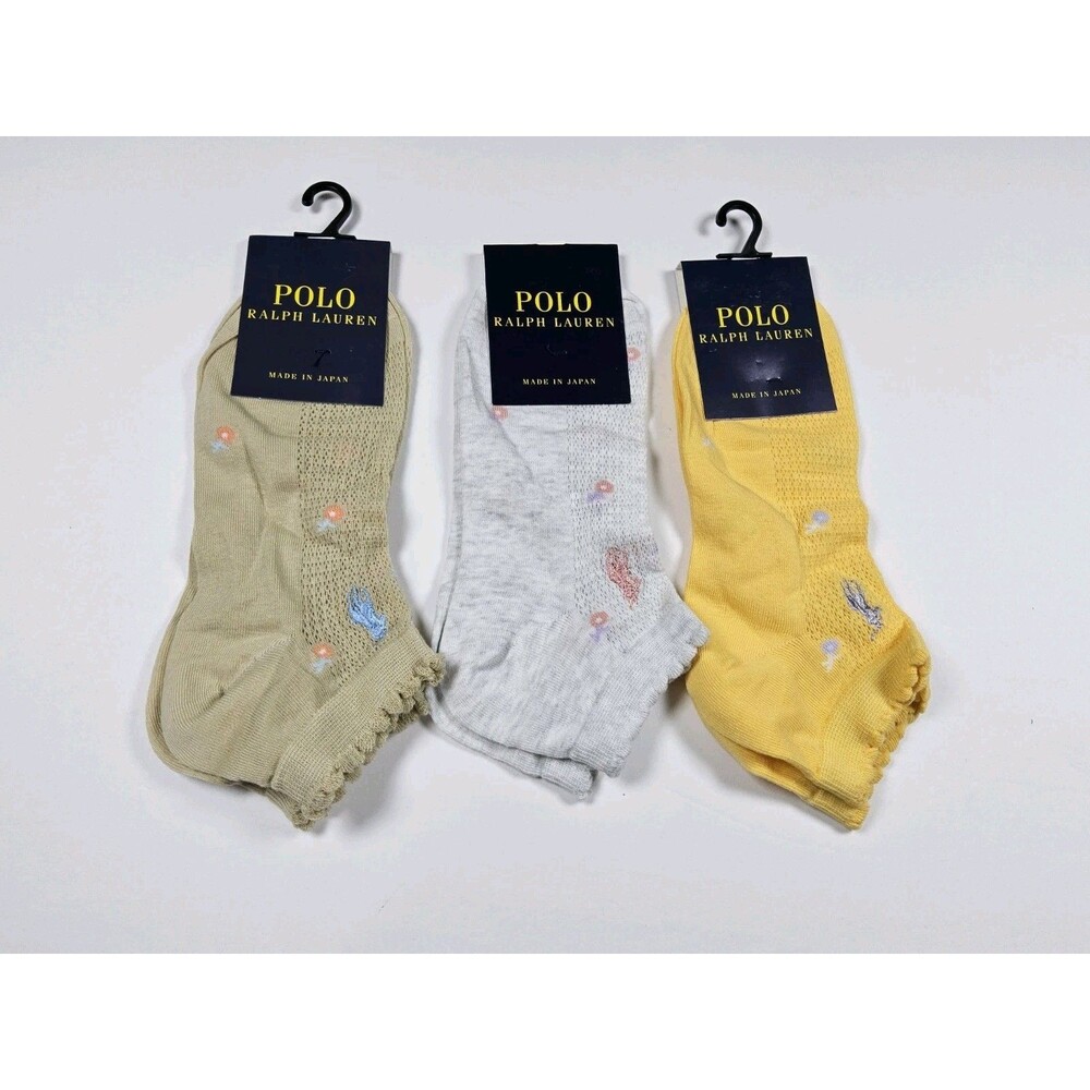 Polo Ralph Lauren Lightweight Floral Lot Of 3 Pair Ankle Socks Japan Size US 5-8
